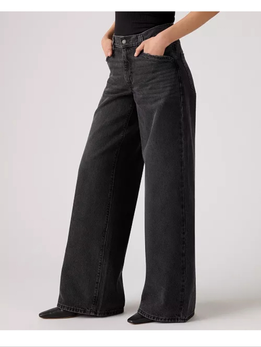 Levi's Washed Black Wide-Leg Flare Jeans - Picture 1 of 7